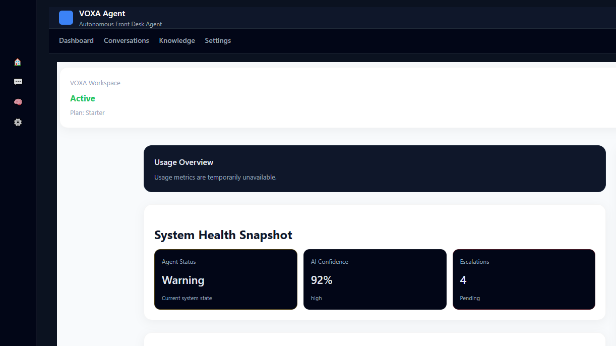 VOXA knowledge management interface
