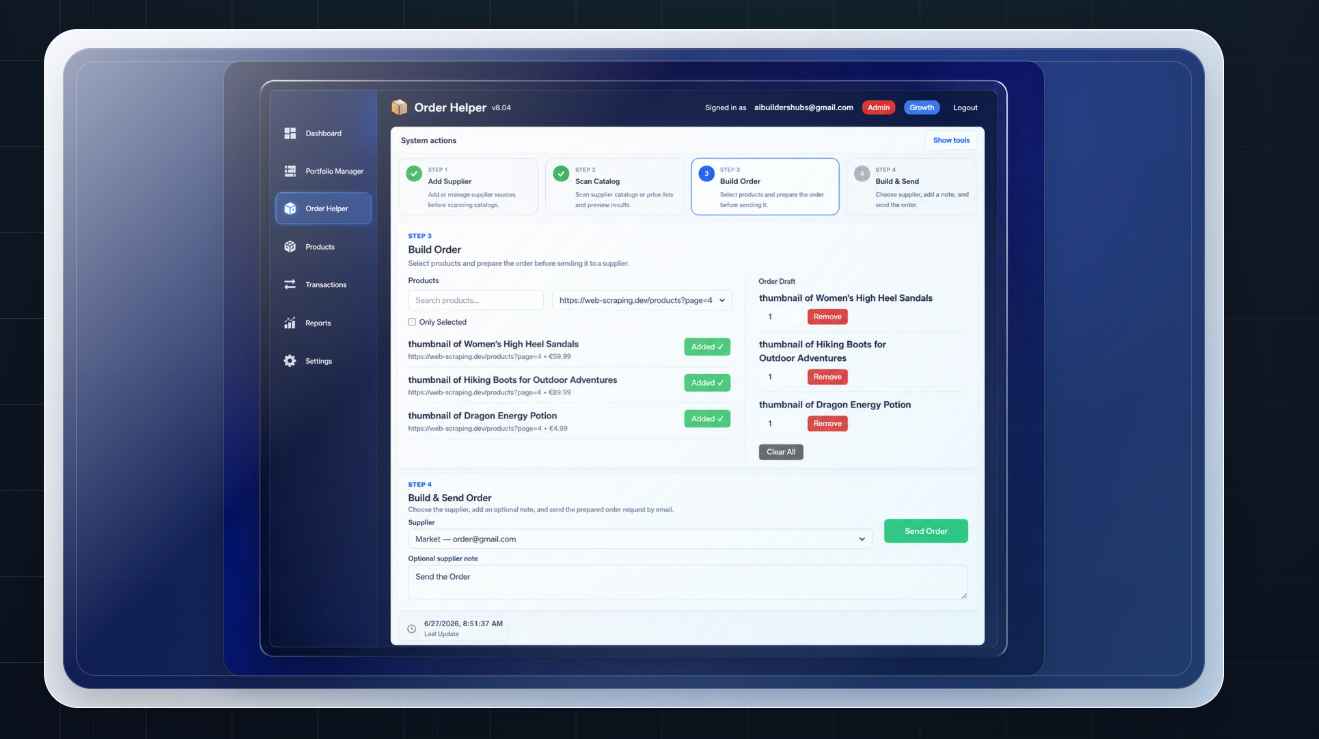 Order Helper dashboard preview