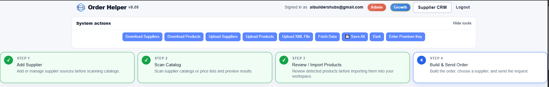The four-step ordering workflow in Order Helper